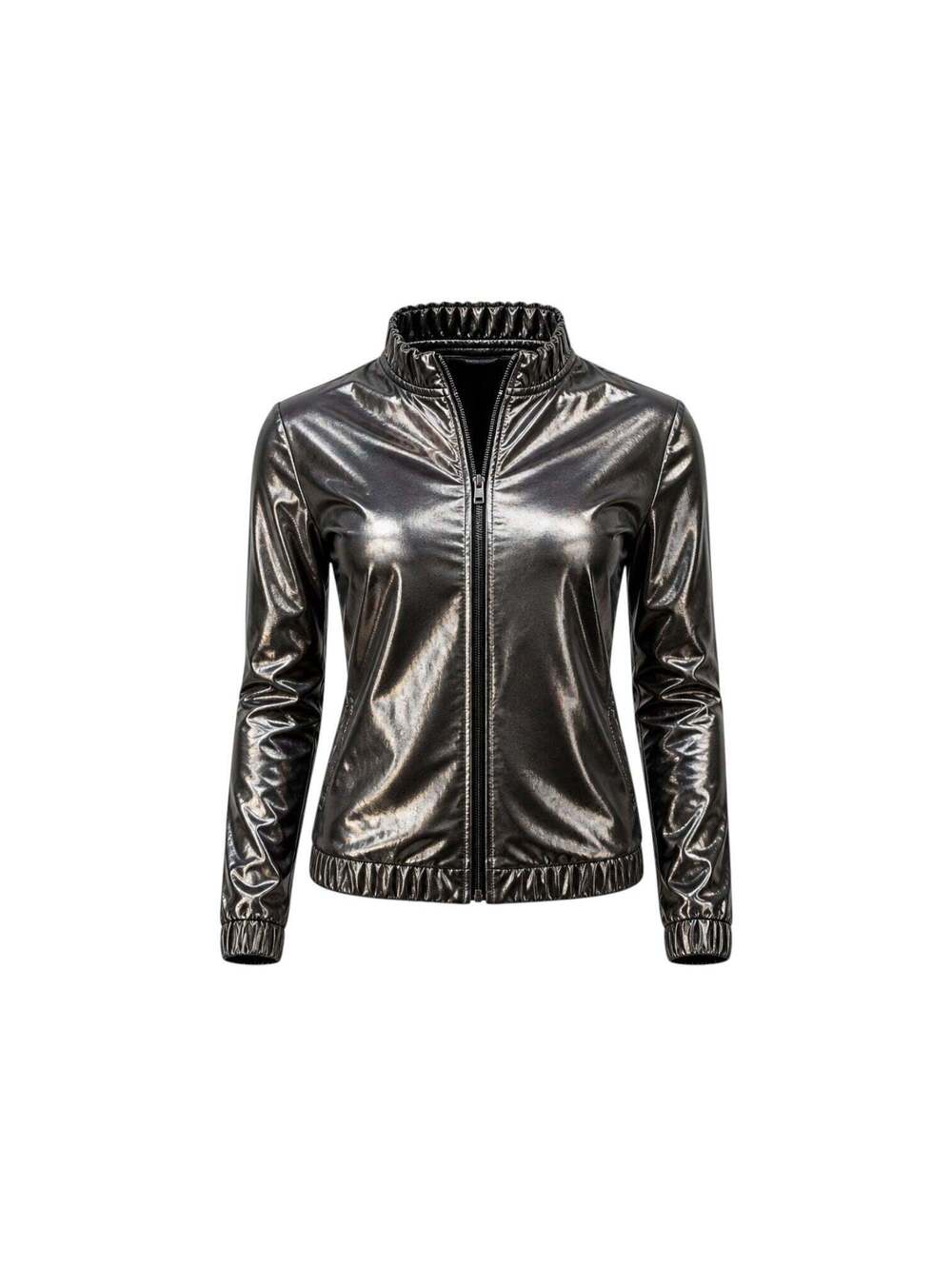 Metallic Gunmetal Silver Zip-Up Festival Lightweight Jacket Women’s XS